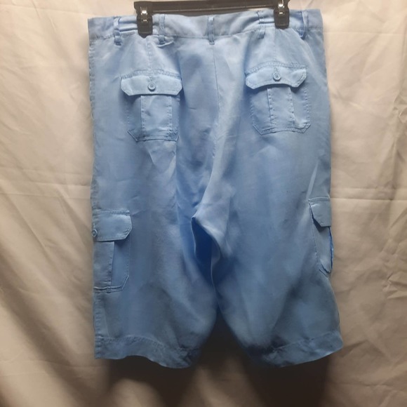 Ashro Jeshina 100% Linen Lt. Blue Capri 2 Cargo, front, back Pocket Pants 36" W - Picture 2 of 5